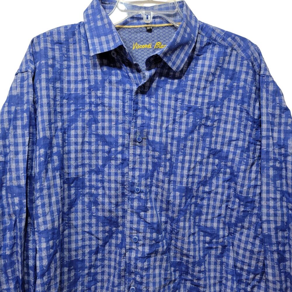 Visconti Black Shirt Blue XLT Button Long Sleeve Gingham Check Tall Cotton